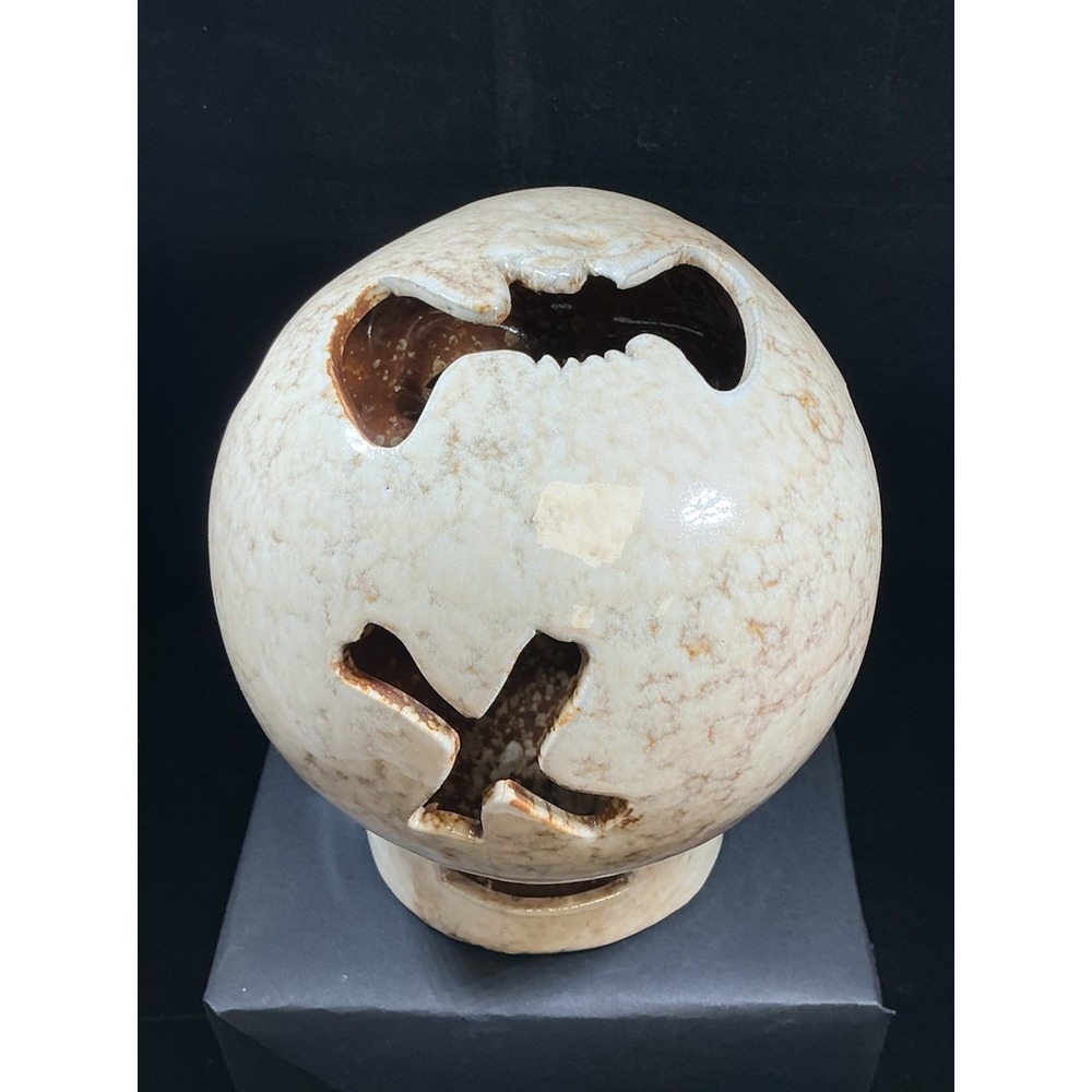 Ceramic Skull Candle Holder Halloween Decor Spider Bat Cutouts Mottled Glaze - Picture 5 of 10